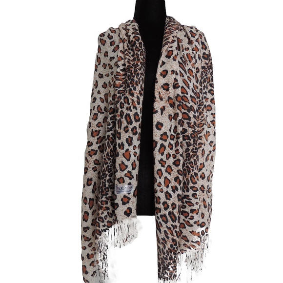 pashmina Accessories - PASHMINA Scarf Beige Brown & Black Print